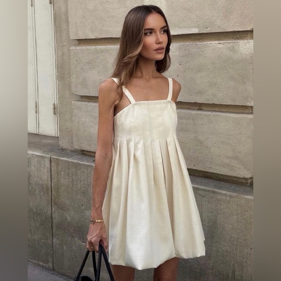 Commense Cream Oat Sacred Dream Skater Pleated Mini Dress Size Small, NWOT! - Picture 1 of 10